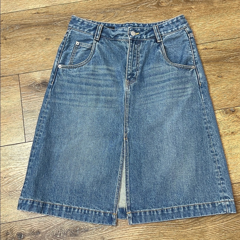 MO&Co. Front Slit Cotton Denim Skirt Size L